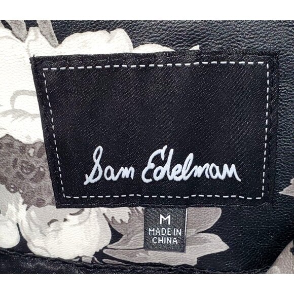 Sam Edelman Moto Jacket Floral Print Vegan Leather Gray Black White Size M 1823 - Picture 11 of 13